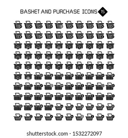 shopping basket and purchase icons set