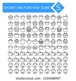 shopping basket and purchase icons set line design