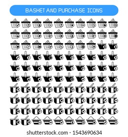 shopping basket and purchase icons set