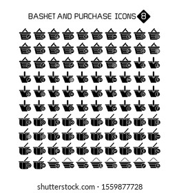 shopping basket and purchase icons set