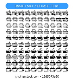 shopping basket and purchase icons set