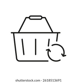 Cesta De La Compra Con El Icono De La Línea De La Flecha De Refrescar. Comercio Electrónico, Compras En Línea Y Símbolo De Esquema De Retorno De Producto. Comercio Minorista Y Bienes De Consumo. Trazo Editable. Ilustración vectorial aislada.