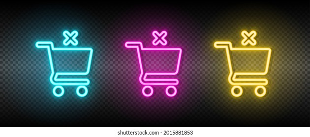 shopping, basket, remove neon vector icon. Illustration neon blue, yellow, red icon set.