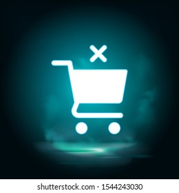 Shopping, basket, remove vector icon. Lighting blue smoke neon icon. Shopping, basket, remove vector