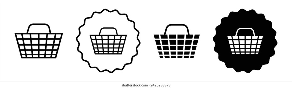 Cesta de la compra en color blanco y negro. Cesta de la compra simple vector de icono plano