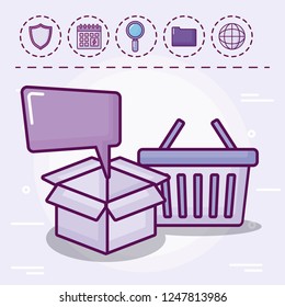 shopping basket with set icons