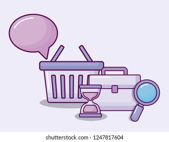 shopping basket with set icons economy