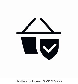 shopping basket shield mark icon sign vector