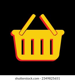 Shopping basket sign. 3D Extruded Yellow Icon with Red Sides a Black background. Illustration.