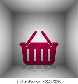 Shopping basket sign. Bordo icon with shadow in the room.