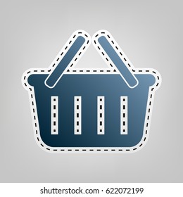 Shopping basket sign. Vector. Blue icon with outline for cutting out at gray background.