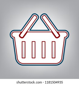 Shopping basket sign. Vector. Dark red, transparent and midnight green stroke of white icon at grayish background.