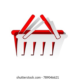 Shopping basket sign. Vector. Detachable paper icon with red body stock. Isolated.