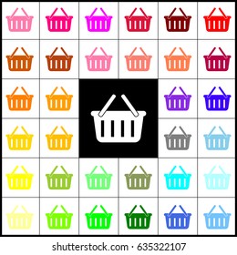 Shopping basket sign. Vector. Felt-pen 33 colorful icons at white and black backgrounds. Colorfull.