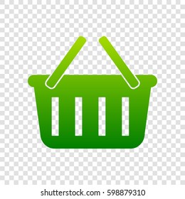 Shopping basket sign. Vector. Green gradient icon on transparent background.