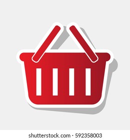 Shopping basket sign. Vector. New year reddish icon with outside stroke and gray shadow on light gray background.