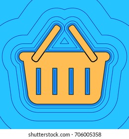 Shopping basket sign. Vector. Sand color icon with black contour and equidistant blue contours like field at sky blue background. Like waves on map - island in ocean or sea.