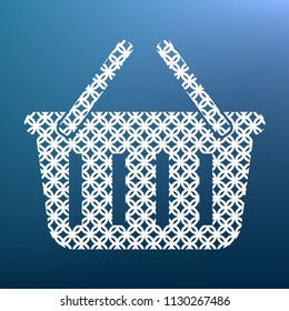 Shopping basket sign. Vector. White textured icon at lapis lazuli gradient background.