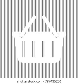 Shopping basket sign. Vector. White icon on grayish striped background. Optical illusion.