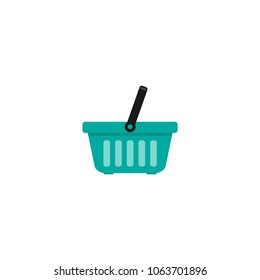 Shopping basket simple icon isolated on white background. Store cart blue icon. Flat cartoon vector Illustration. Good for web and mobile design.