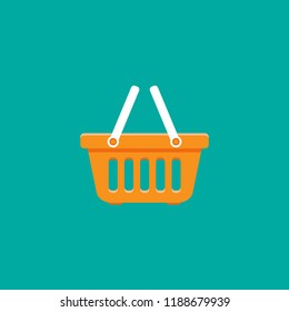 Shopping basket simple icon isolated on blue  background. Store cart icon. Fat vector Illustration. Good for web and mobile design.