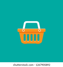 Shopping basket simple icon isolated on blue  background. Store cart icon. Fat vector Illustration. Good for web and mobile design.