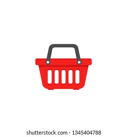 Shopping basket simple icon isolated on white background. Red store cart icon. Flat cartoon vector Illustration. Good for web and mobile design.