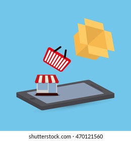 shopping basket smartphone store box online payment ecommerce icon. Flat illustration. Vector graphic