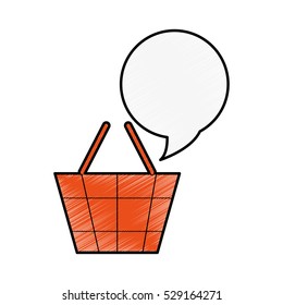 shopping basket with speech bubble icon over white background. vector illustration