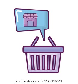 shopping basket with speech bubble and store