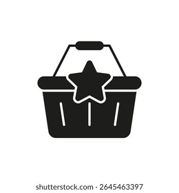 Cesta De Compras Com Ícone Estrela Sólida. Lealdade Do Cliente, Experiência De Compra Premium E Símbolo De Silhueta De Produtos Favoritos. Comércio Retalhista E Eletrônico. Ilustração de vetor isolada.