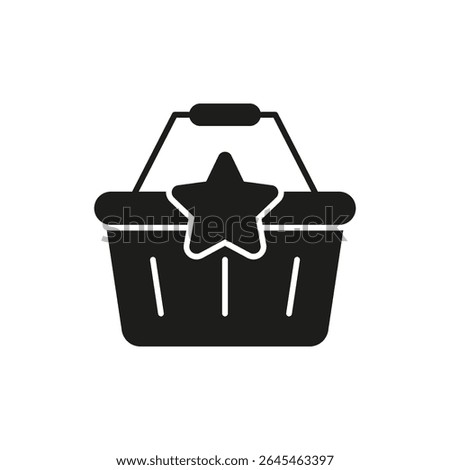 Shopping Basket With Star Solid Icon. Customer Loyalty, Premium Shopping Experience, And Favorite Products Silhouette Symbol. Retail And E-Commerce. Isolated Vector Illustration.