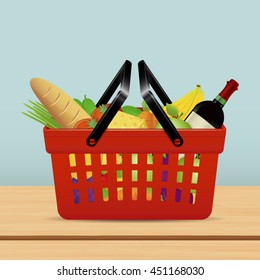 Shopping basket for supermarket with food