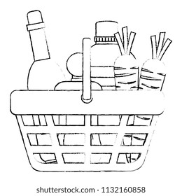 shopping basket with supermarket products
