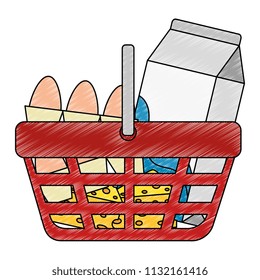 shopping basket with supermarket products