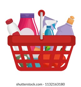 shopping basket with supermarket products