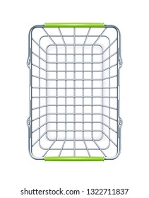 Shopping basket for supermarket products. Shop equipment. Realistic market bag. Top view. Isolated white background. Eps10 vector illustration.