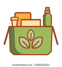 A shopping basket with sustainable products representing an eco conscious lifestyle