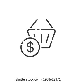 Shopping basket thin line icon. Dollar symbol. Outline commerce vector illustration