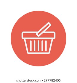 Shopping basket thin line icon for web and mobile minimalistic flat design. Vector white icon inside the red circle.