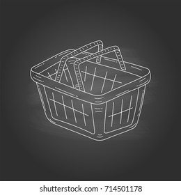 Shopping basket vector doodle sketch illustration isolated on chalkboard background.