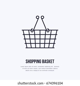 Shopping basket vector flat line icons. 