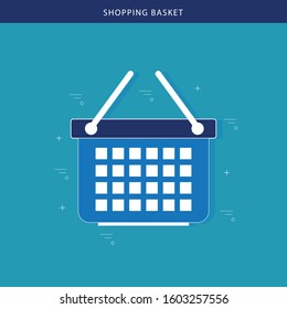 Shopping basket vector icon with blue background