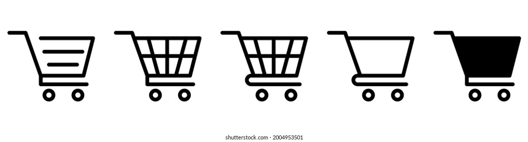 Icono vectorial de la cesta de compras. Línea de carrito de compras e icono plano. Carro de compras lleno y vacío. Juego de iconos en fondo blanco para el diseño EPS 10