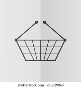 Shopping basket vector icon. Effect of folded paper. Flat design