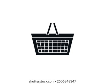 Shopping Basket Vector Icon – Handbasket Silhouette, Grocery Basket Illustration for Shoppers, Retailers, E-Commerce, Supermarket, Store, Online Shopping, Food Purchases, Market, and Convenience.