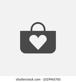 shopping basket vector icon with heart love symbol