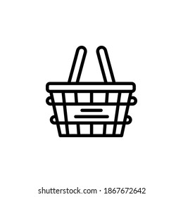 estilo de línea de icono del vector de la cesta de compras. Perfecto para sitio web, aplicación, comercio, presentación, logotipo y más. icono de contorno simple, delgado y moderno