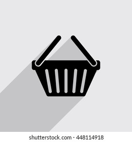 shopping basket vector icon with long shadow
