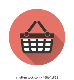 Shopping basket vector icon with long shadow. Illustration isolated for graphic and web design.